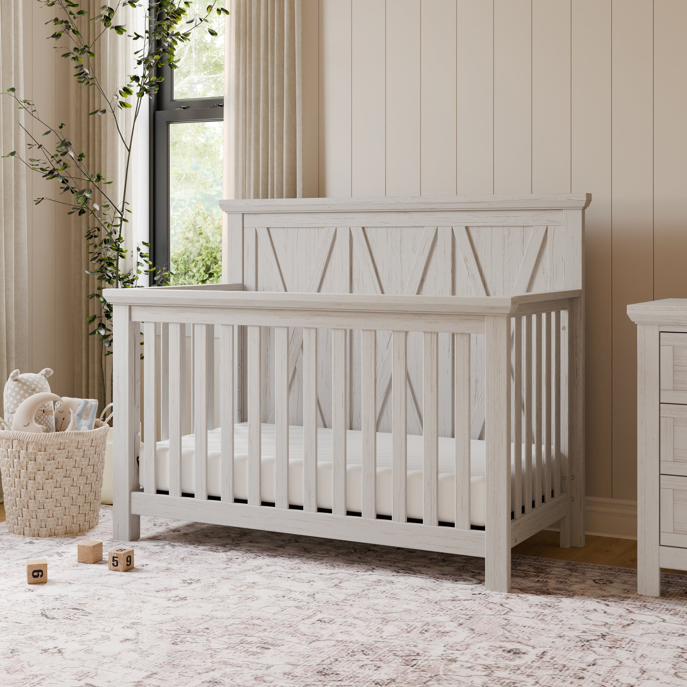 B14501WDF,Emory Farmhouse 4-in-1 Convertible Crib in White Driftwood