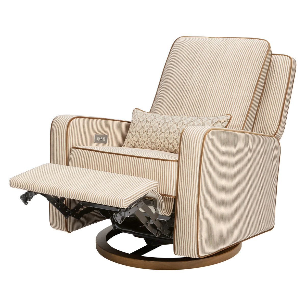 M23085BSCTB,Nate Berkus x Babyletto Sigi Power Recliner in Perf Bronze Stripe Eco-Crossweave w/Toffee Base