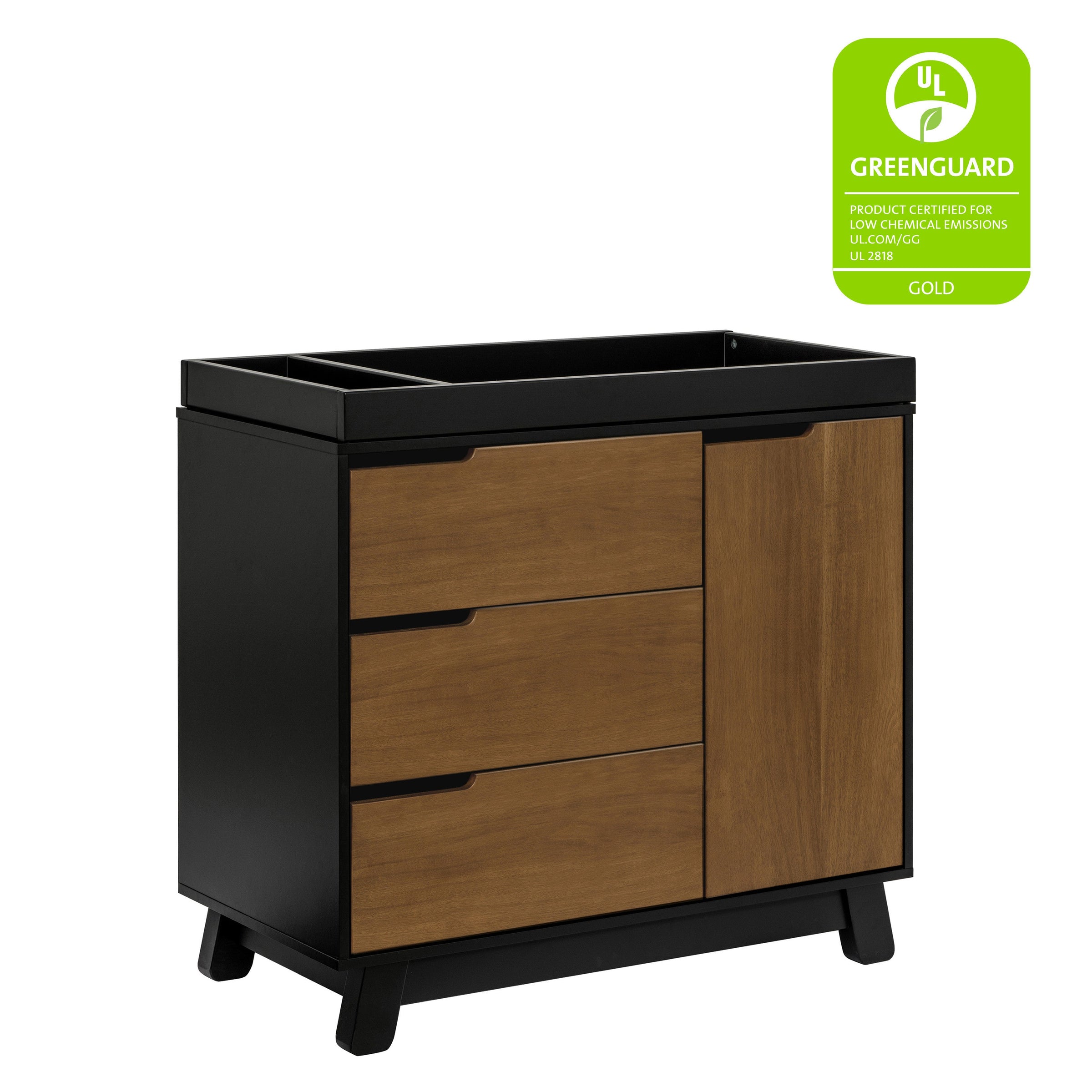 M4223BNL,Hudson 3-Drawer Changer Dresser w/Removable Changing Tray in Black/Natural Walnut