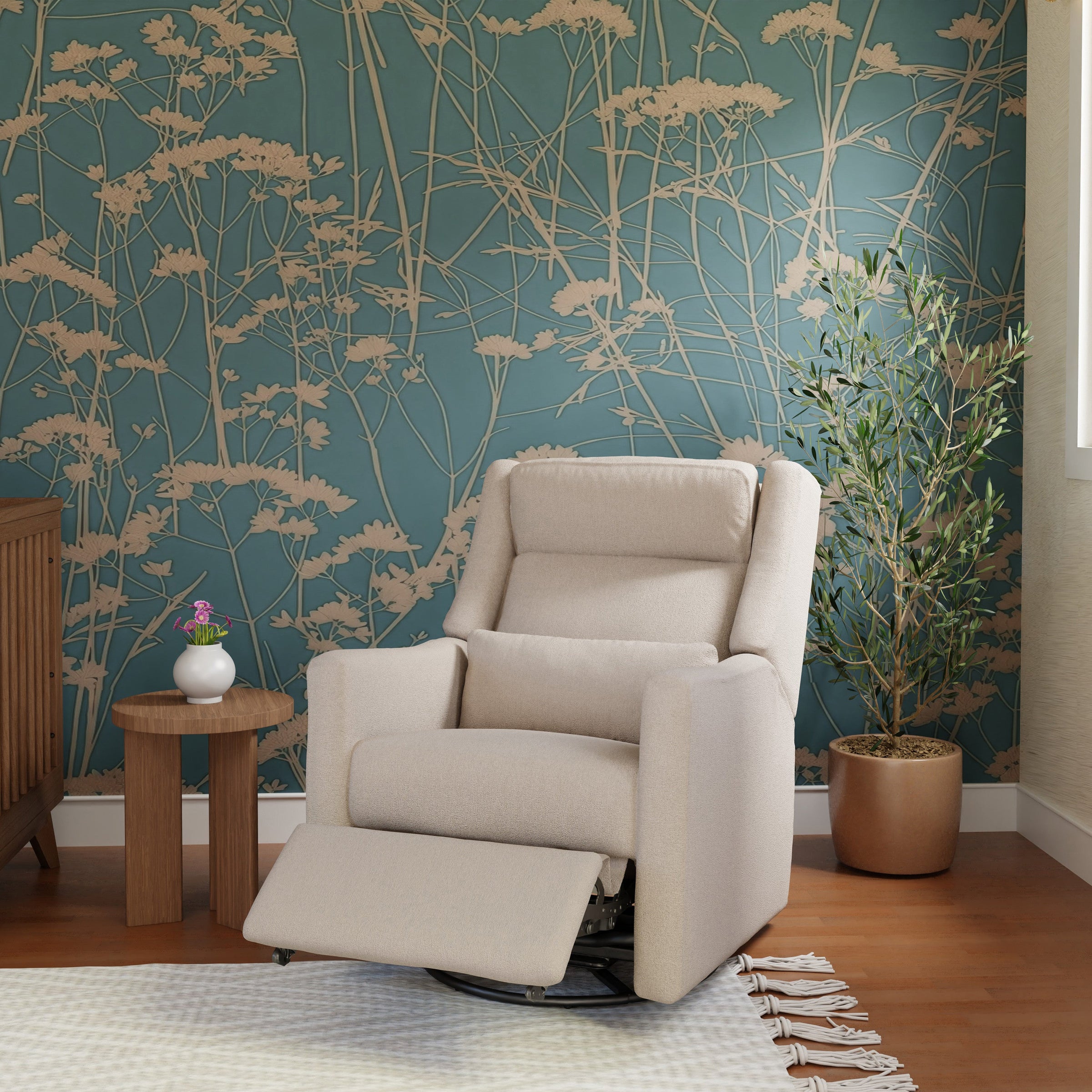 M11286PBEW,Kiwi Plus Power Glider Recliner w/ Power Headrest in Performance Beach Eco-Weave