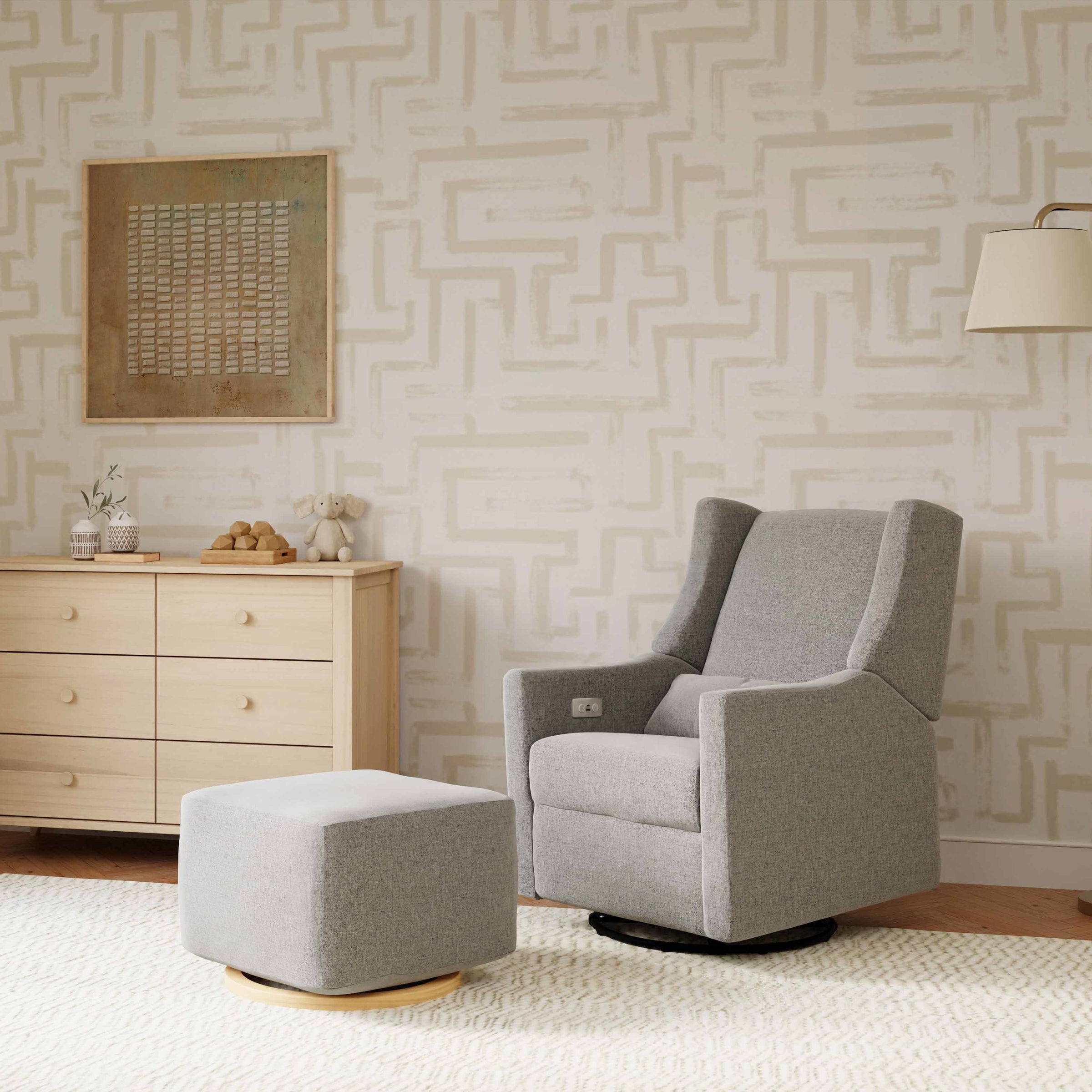 M26385PGEWLB,Kiwi Gliding Ottoman in Performance Grey Eco-Weave w/ Light Wood Base