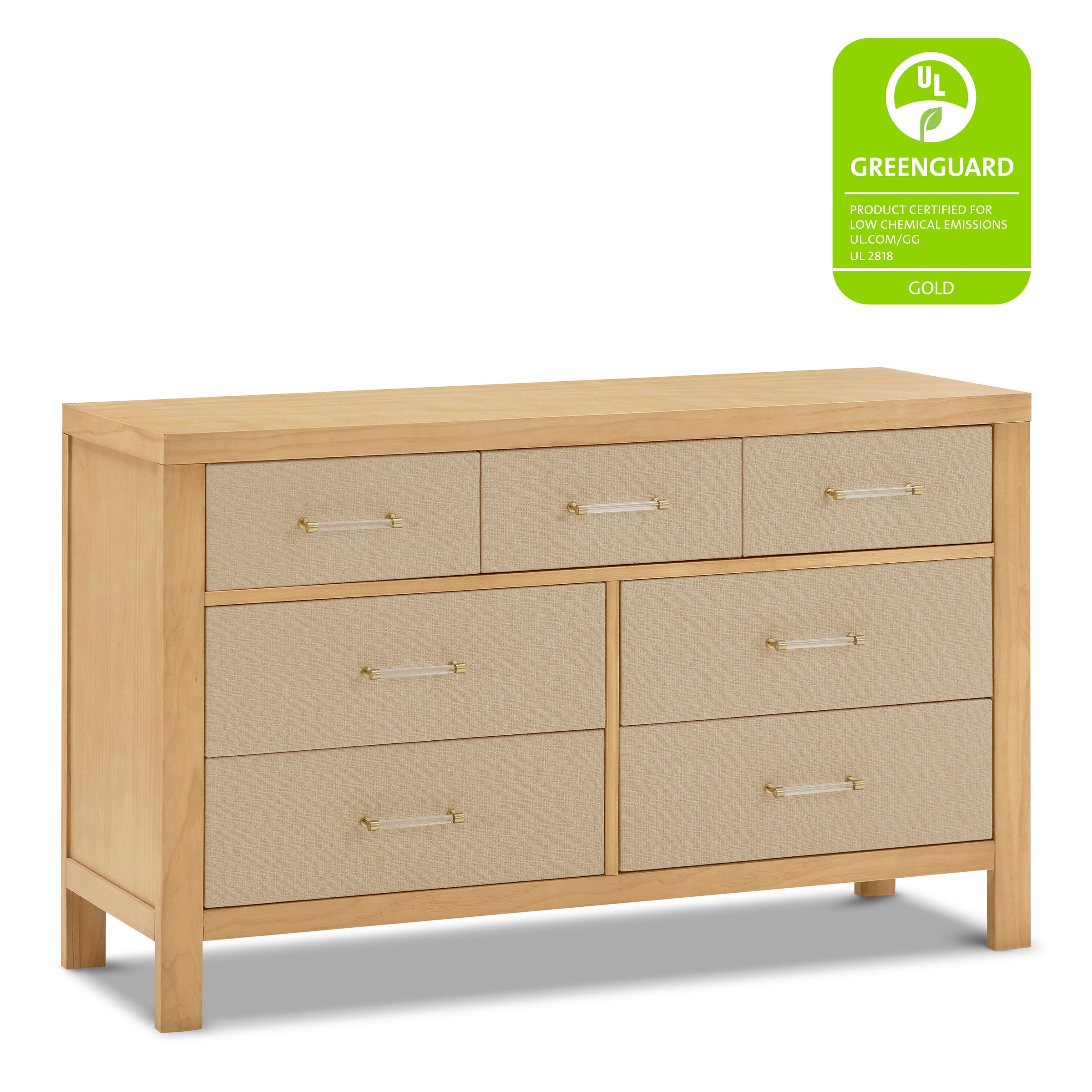 M24816HYPSEW,Eloise 7-Drawer Assembled Dresser in Honey & Performance Sand Eco-Weave
