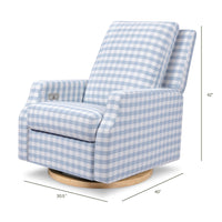 M22286BGHLB,Crewe Electronic Swivel Glider Recliner in Blue Gingham with Light Wood Base