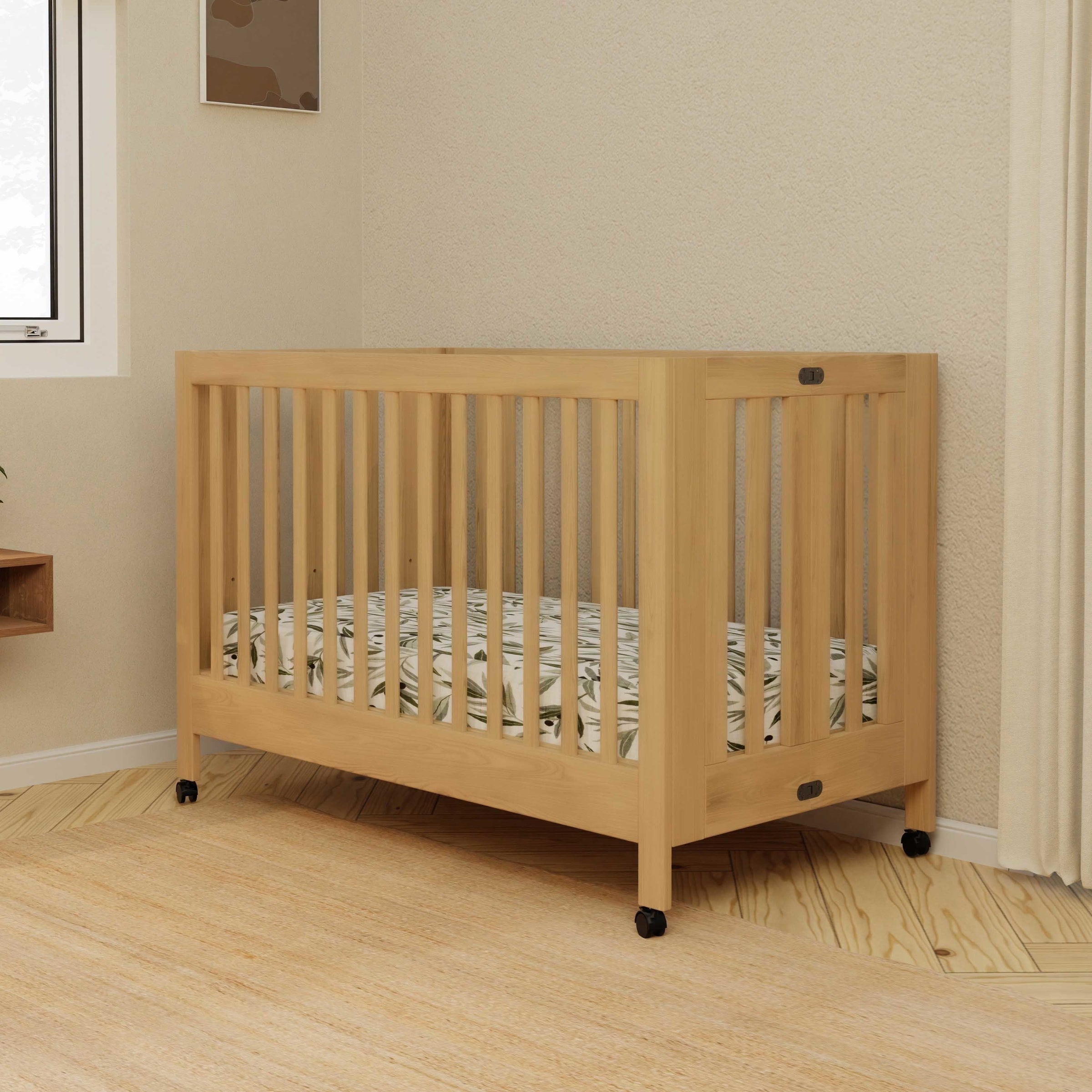 M6601HY,Maki Full-Size Folding Crib w/ Toddler Bed Conversion Kit in Honey