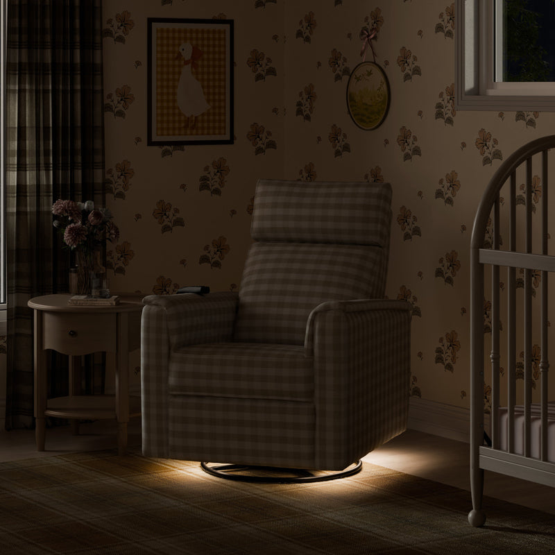 M17183TGH,Willa Deluxe Power Glider Recliner w/Heat&Massage in Tan Gingham