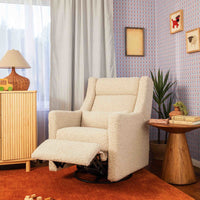 M11286AT,Kiwi Plus Power Glider Recliner w/ Power Headrest in Almond Teddy Loop