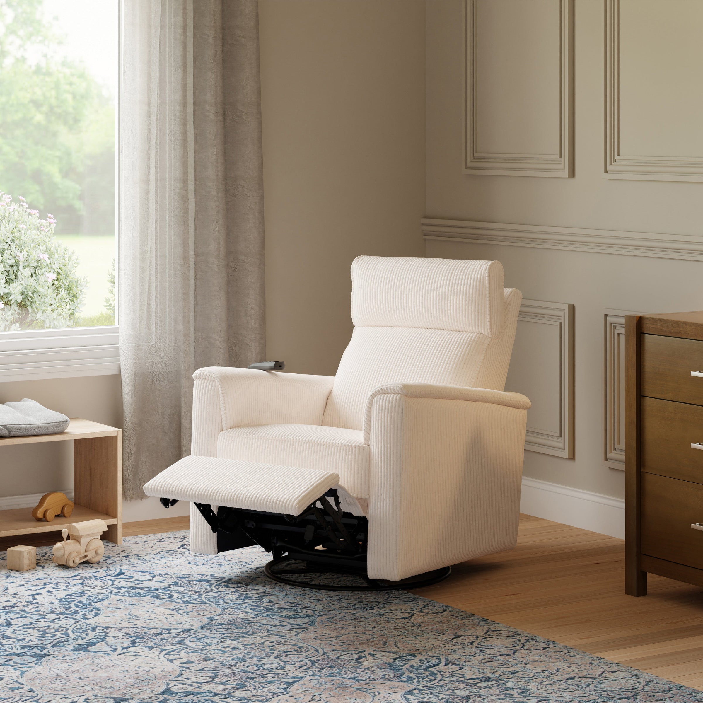 B17183YC,Willa Deluxe Power Glider Recliner w/Heat&Massage in Ivory Corduroy