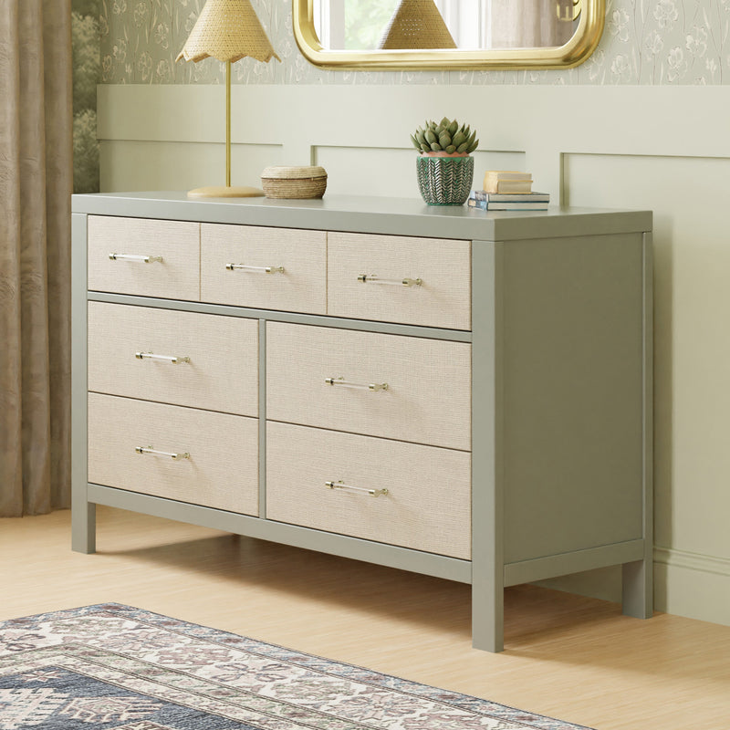 M24816FSPSEW,Eloise 7-Drawer Assembled Dresser in French Sage and Performance Sand Eco-Weave