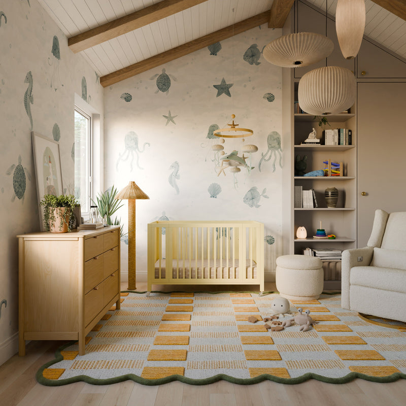 M30880PY,Rolli 9-in-1 Convertible All-Stages?? Crib w/ Bassinet & Toddler Bed Kits in Pale Yellow