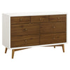 M15916RWNL,Palma 7-Drawer Double Dresser  Assembled in Warm White w/Natural Walnut