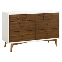 M15916RWNL,Palma 7-Drawer Double Dresser  Assembled in Warm White w/Natural Walnut