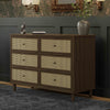 M23716NLBC,Marin with Cane 6 Drawer Assembled Dresser in Natural Walnut and Blonde Cane