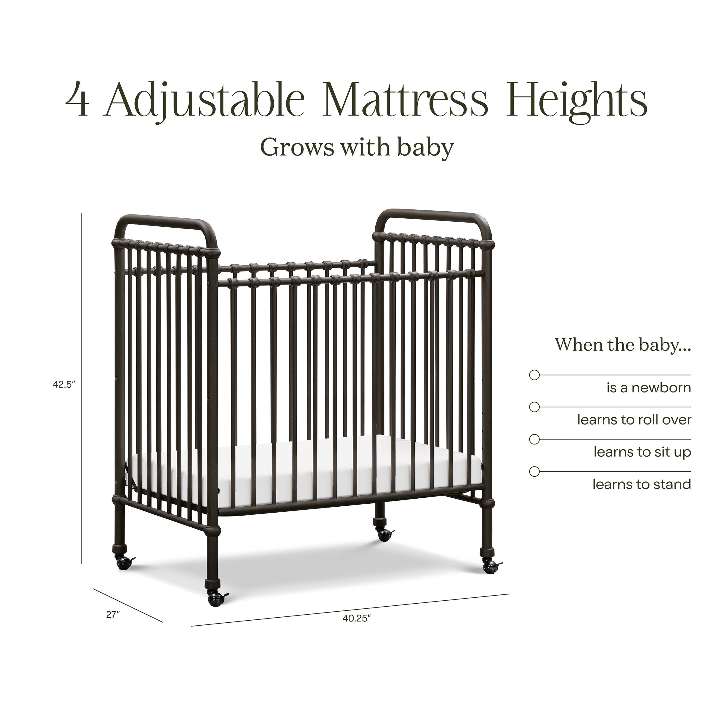 M15598UR,Abigail 3-in-1 Convertible Mini Crib in Vintage Iron