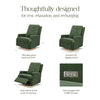 M22286FGVLB,Crewe Electronic Swivel Glider Recliner in Forest Green Velvet w/Light Wood Base