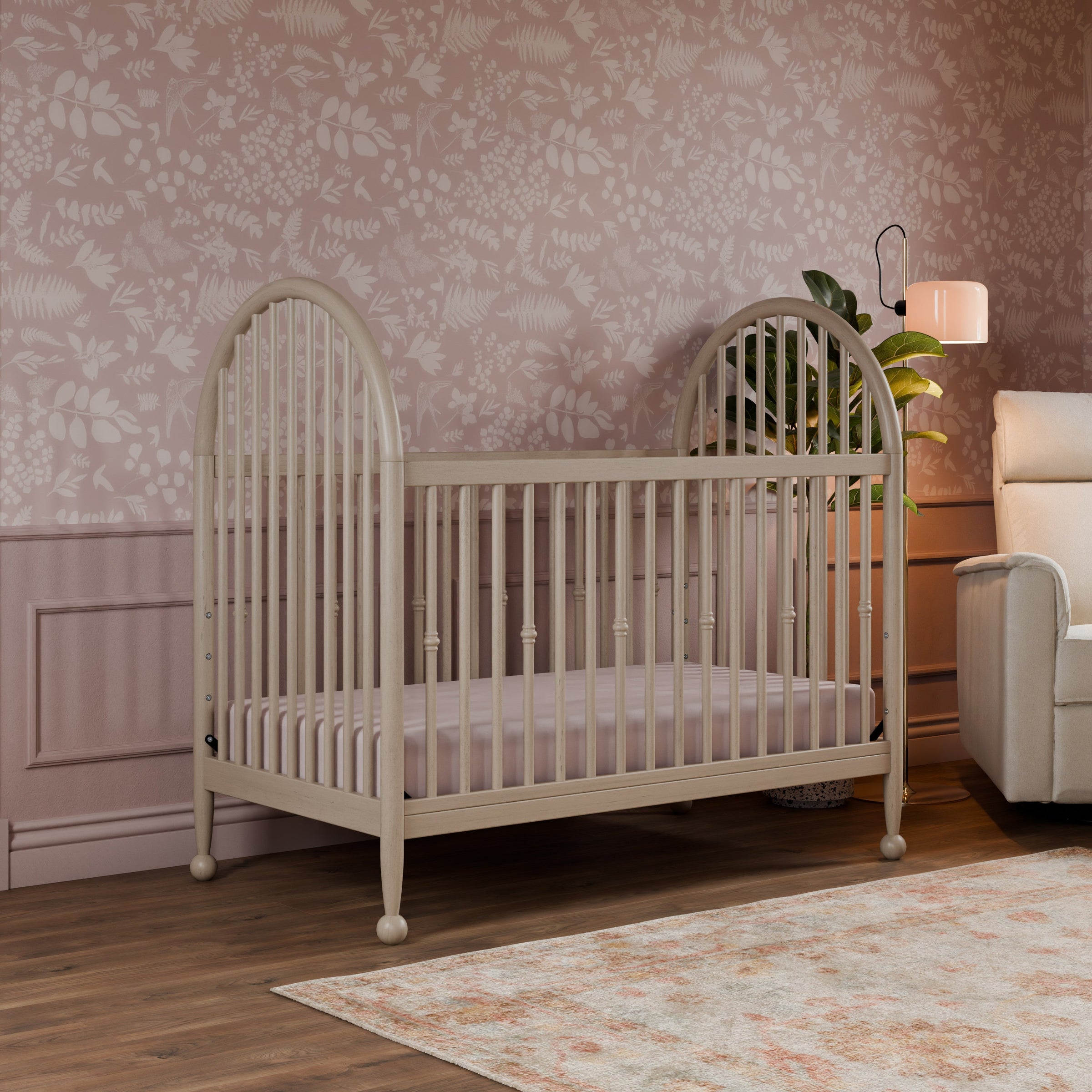 M31401WP,Alouette 3-in-1 Convertible Spindle Crib in Washed Pine
