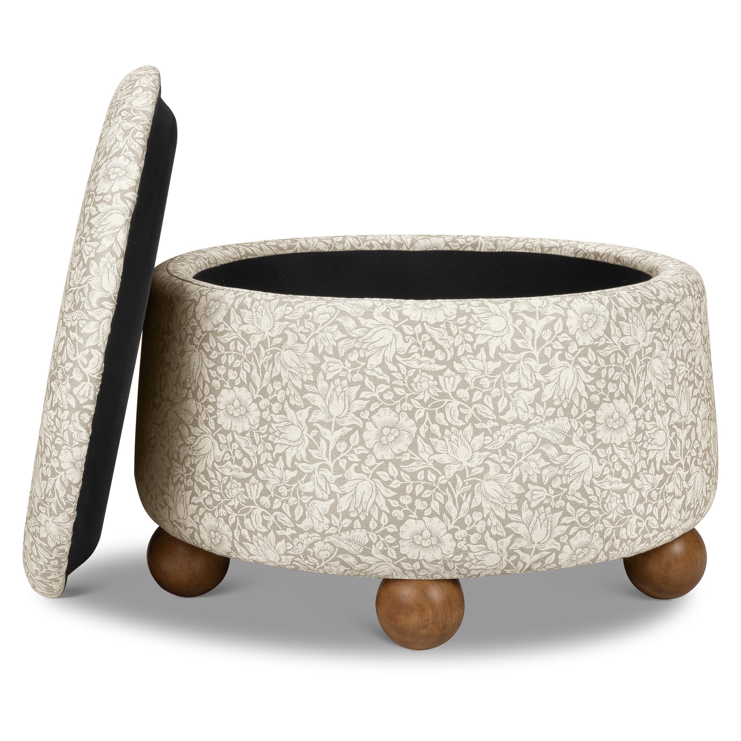M30985MADF,Tuffet Storage Ottoman Mallow in Ash w/ Dark Wood Ball Feet