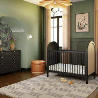 M25601BNC,Bondi Cane 3-in-1 Convertible Crib w/ Toddler Bed Kit in Black with Natural Cane