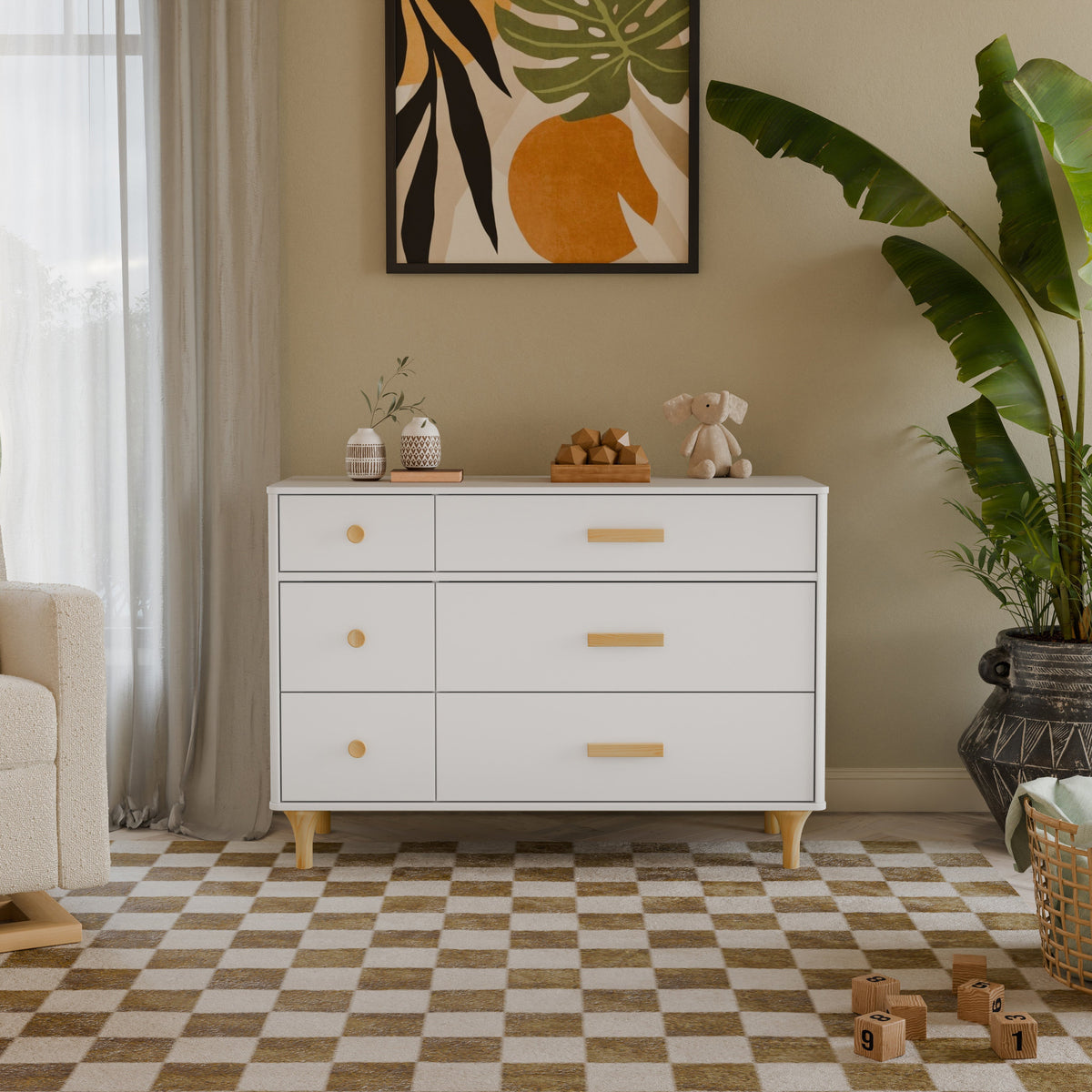M9016WN,Lolly 6-Drawer Double Dresser  Assembled in White/Natural