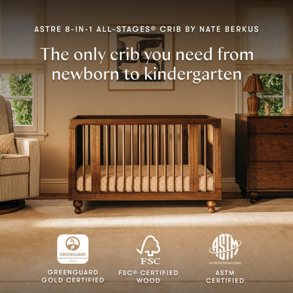 M33380TE,Nate Berkus x Babyletto Astre All-Stages Crib w/Bassinet & Toddler Bed Kits in Toffee