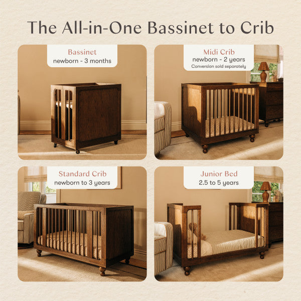 M33380TE,Nate Berkus x Babyletto Astre All-Stages Crib w/Bassinet & Toddler Bed Kits in Toffee