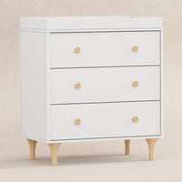 M9023WN,Lolly 3-Drawer Changer Dresser w/Removable Changing Tray in White/Natural