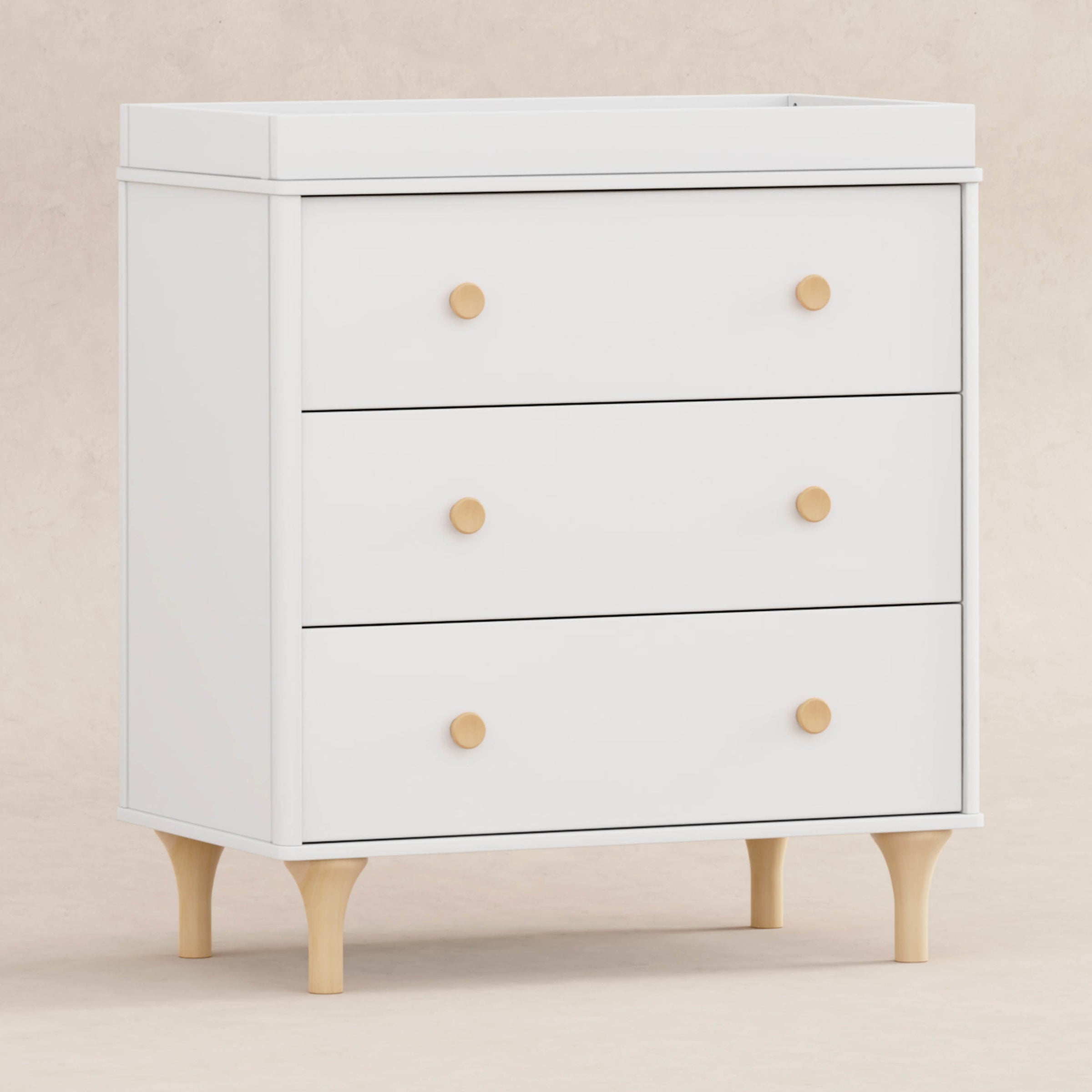 M9023WN,Lolly 3-Drawer Changer Dresser w/Removable Changing Tray in White/Natural
