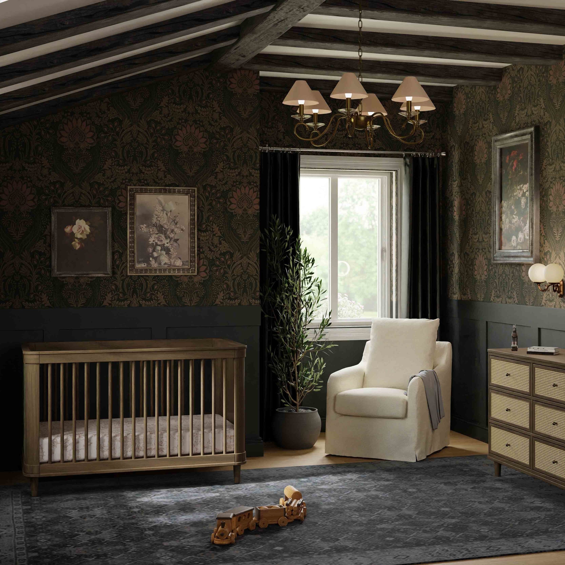 M23701NLBC,Marin with Cane 3-in-1 Convertible Crib in Natural Walnut and Blonde Cane