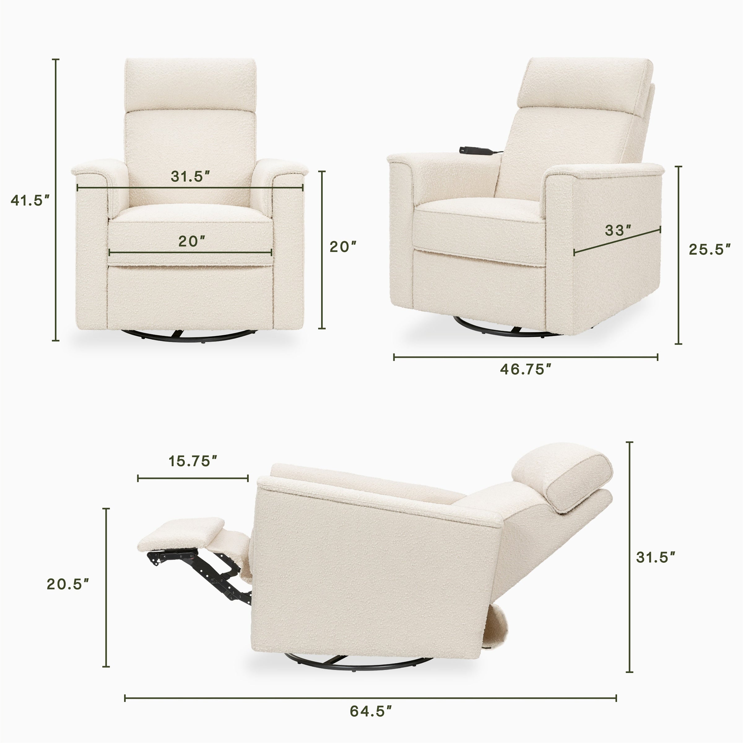 M17183PWB,Willa Deluxe Power Glider Recliner w/Heat&Massage in Performance Ivory Boucle