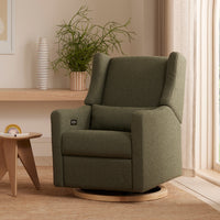 M11288OBLB,Kiwi Glider Recliner w/ Electronic Control and USB in Olive Boucle w/Light Wood Base