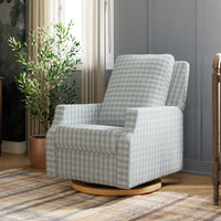 M22287BGHLB,Crewe Recliner and Swivel Glider in Blue Gingham with Light Wood Base