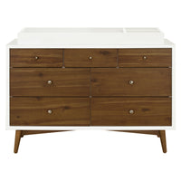 M15916RWNL,Palma 7-Drawer Double Dresser  Assembled in Warm White w/Natural Walnut