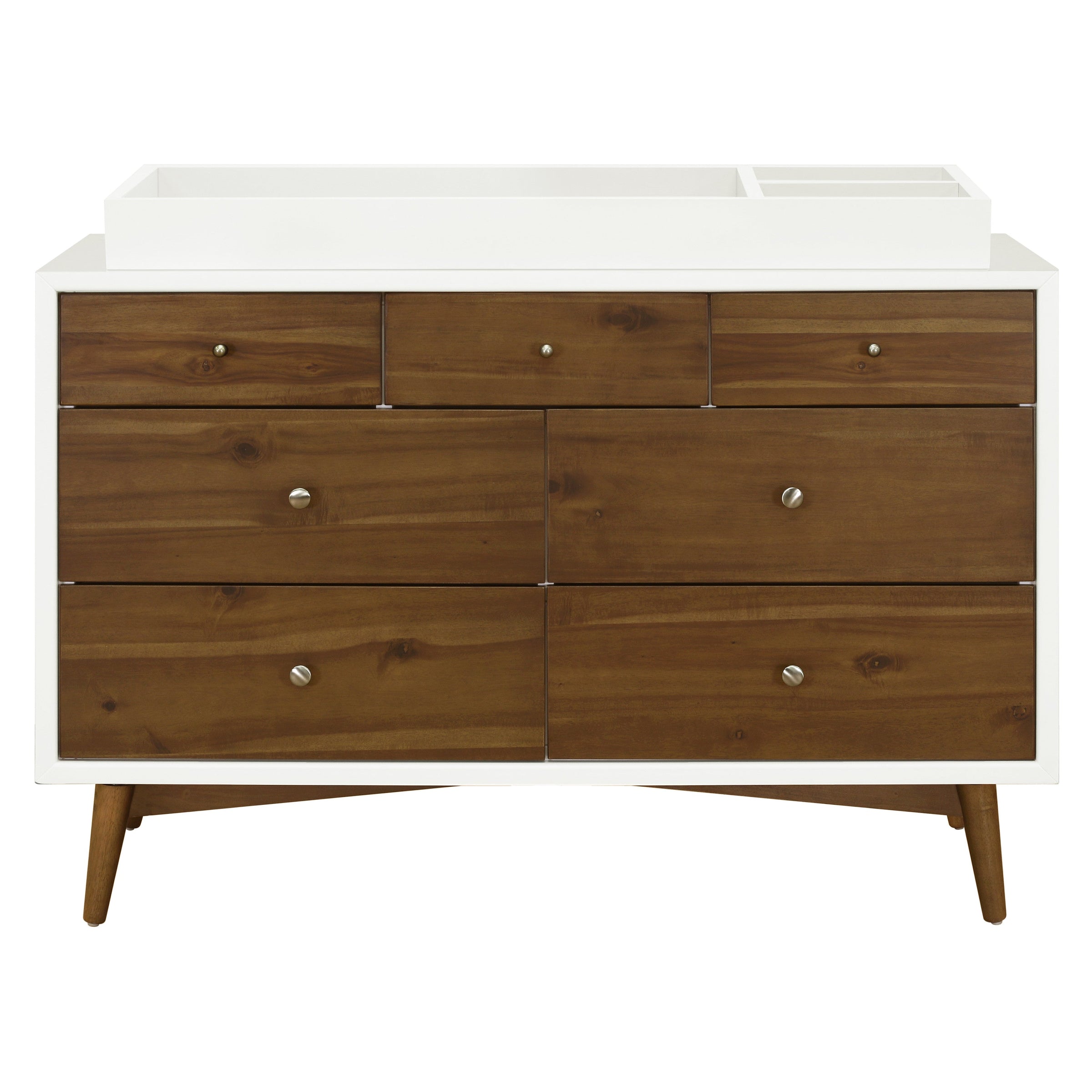 M15916RWNL,Palma 7-Drawer Double Dresser  Assembled in Warm White w/Natural Walnut
