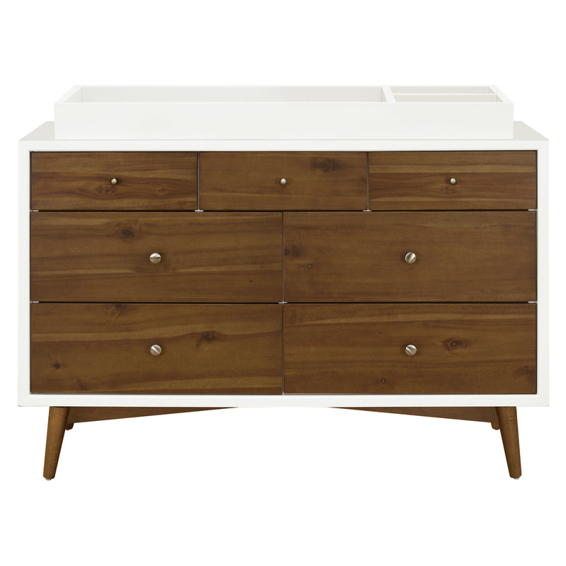 M15916RWNL,Palma 7-Drawer Double Dresser  Assembled in Warm White w/Natural Walnut