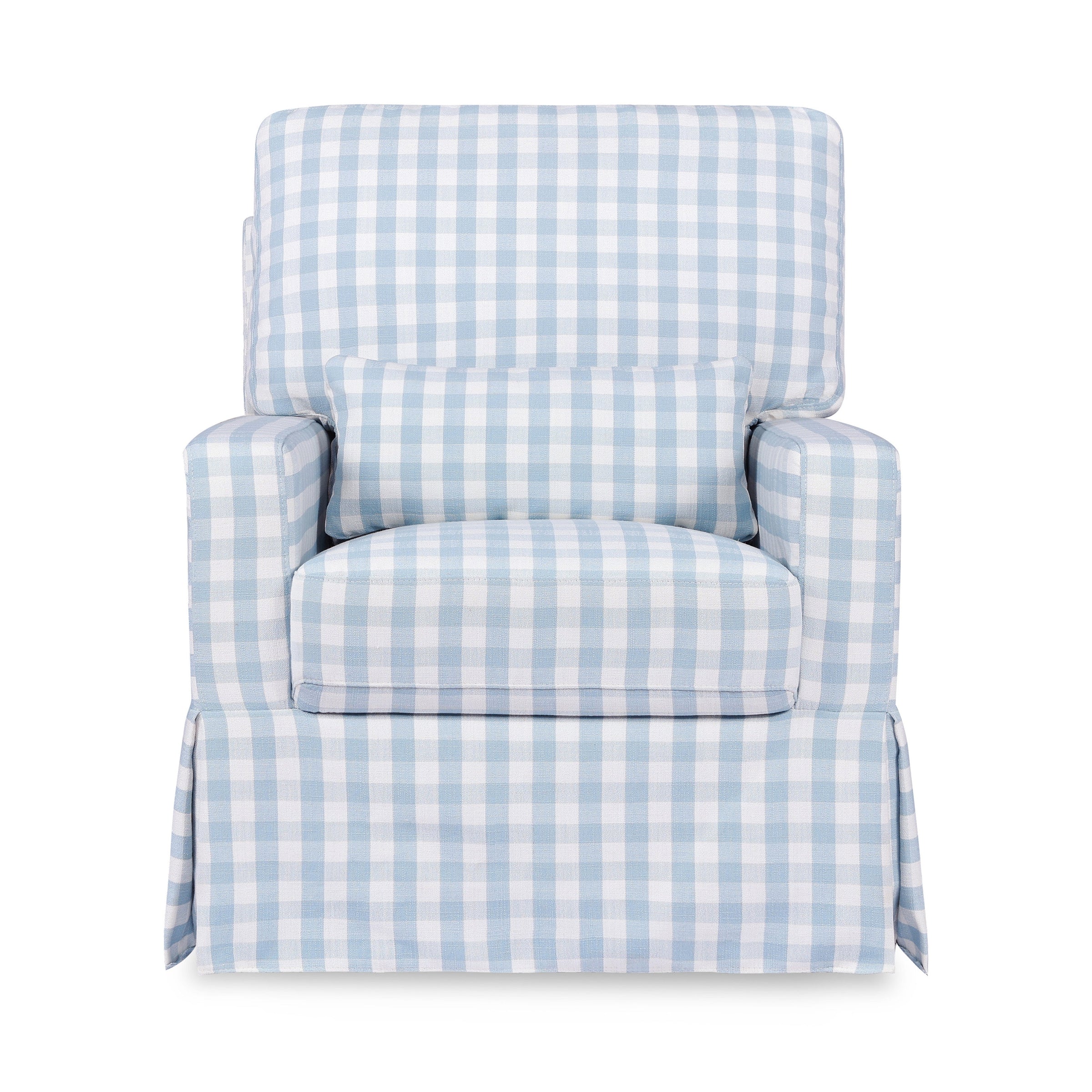 M21787BGH,Crawford Pillowback Comfort Swivel Glider in Blue Gingham