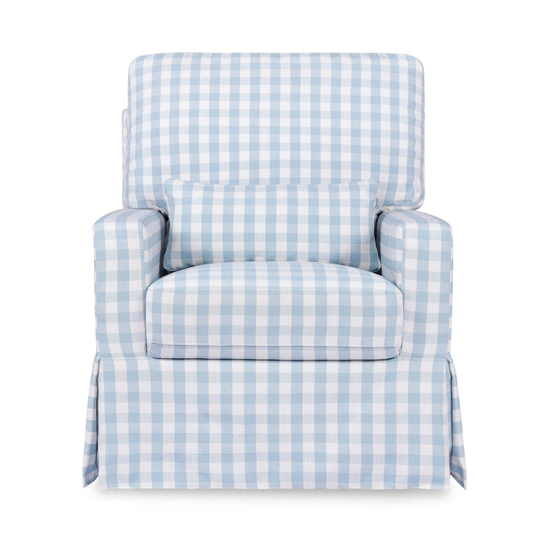 M21787BGH,Crawford Pillowback Comfort Swivel Glider in Blue Gingham