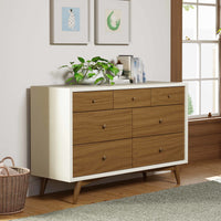 M15916RWNL,Palma 7-Drawer Double Dresser  Assembled in Warm White w/Natural Walnut