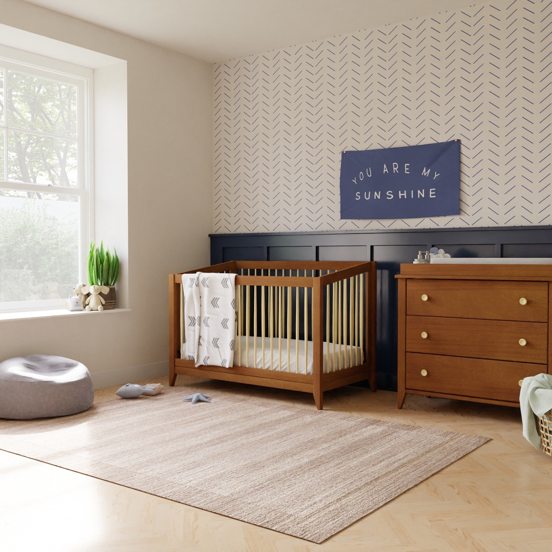 M10301CTN,Sprout 4-in-1 Convertible Crib w/Toddler Bed Conversion Kit in Chestnut&Natural