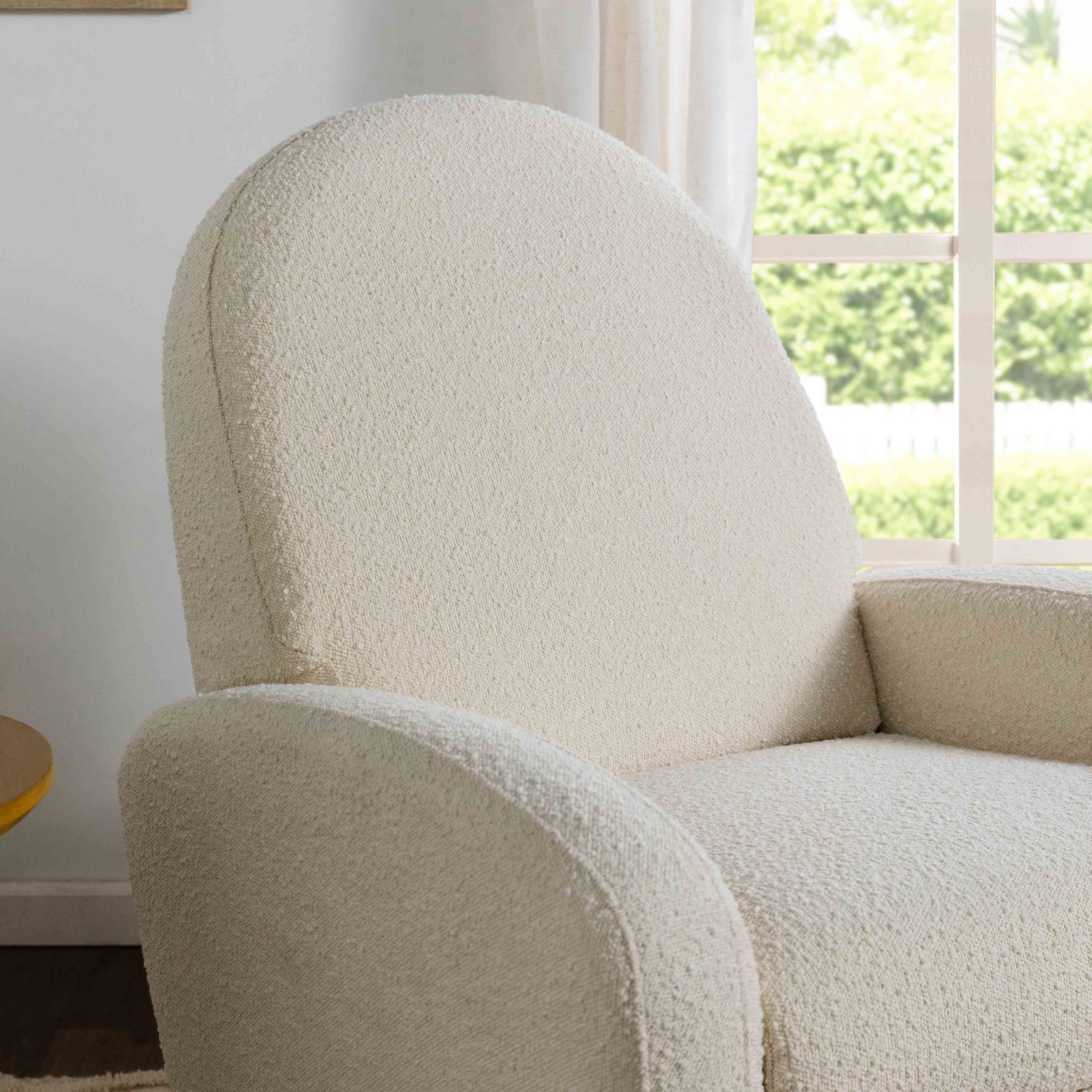 M23188WBLB,Nami Glider Recliner w/ Electronic Control and USB in Ivory Boucle w/Light Wood Base