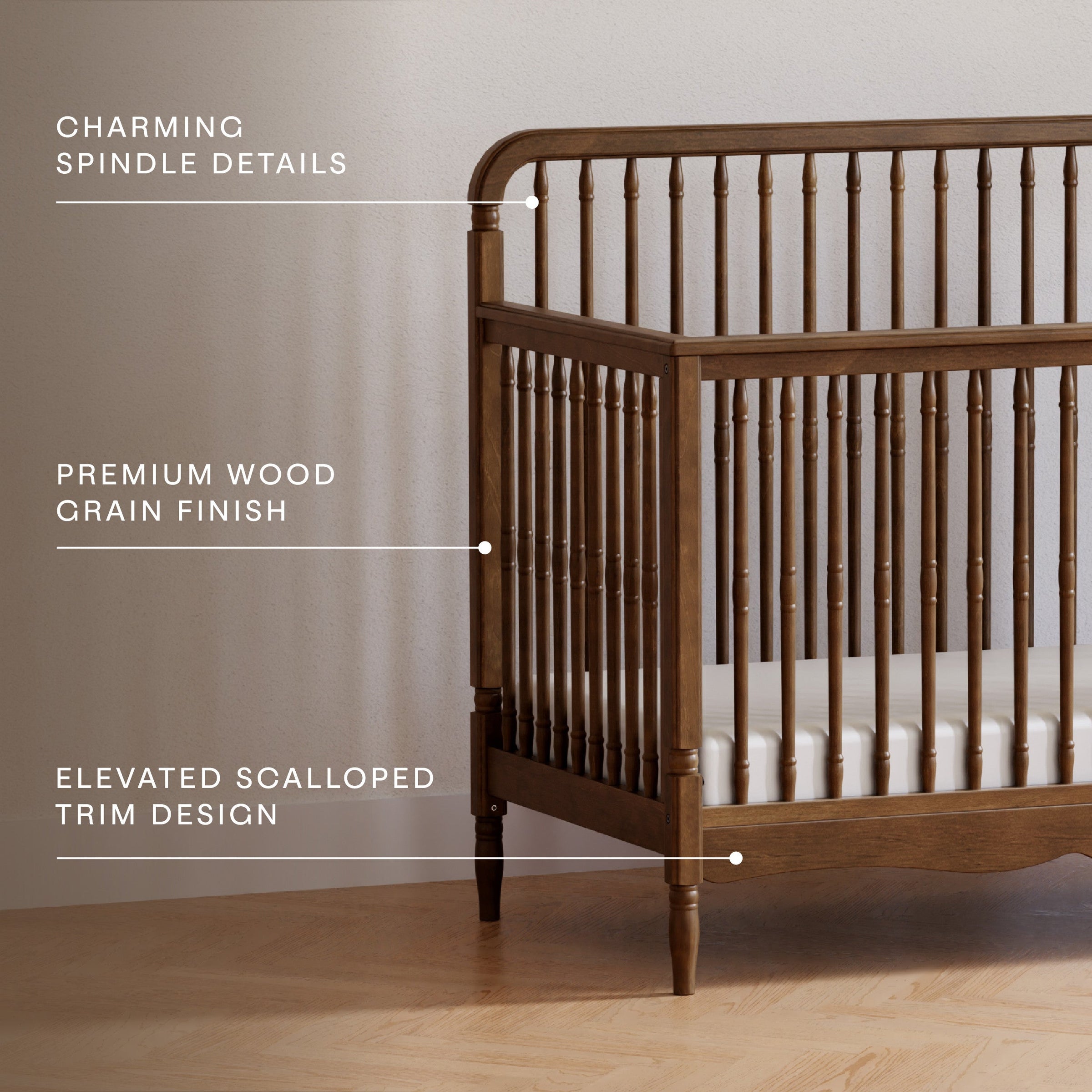 M7141NL,Liberty 4-in-1 Convertible Spindle Crib in Natural Walnut