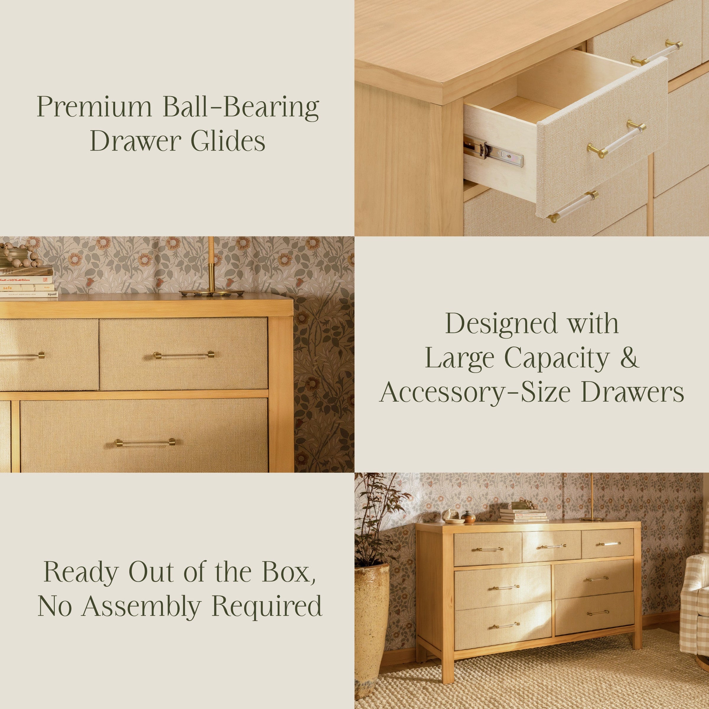 M24816HYPSEW,Eloise 7-Drawer Assembled Dresser in Honey & Performance Sand Eco-Weave