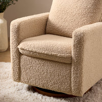 M20987CSGDB,Cali Pillowback Swivel Glider in Chai Shearling w/ Dark Wood Base