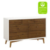M15916RWNL,Palma 7-Drawer Double Dresser  Assembled in Warm White w/Natural Walnut