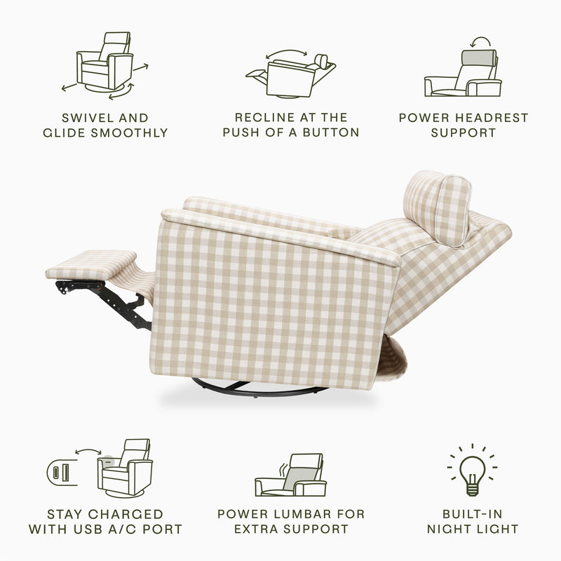 M17182TGH,Willa Pro Power Glider Recliner w/ Power Lumbar in Tan Gingham