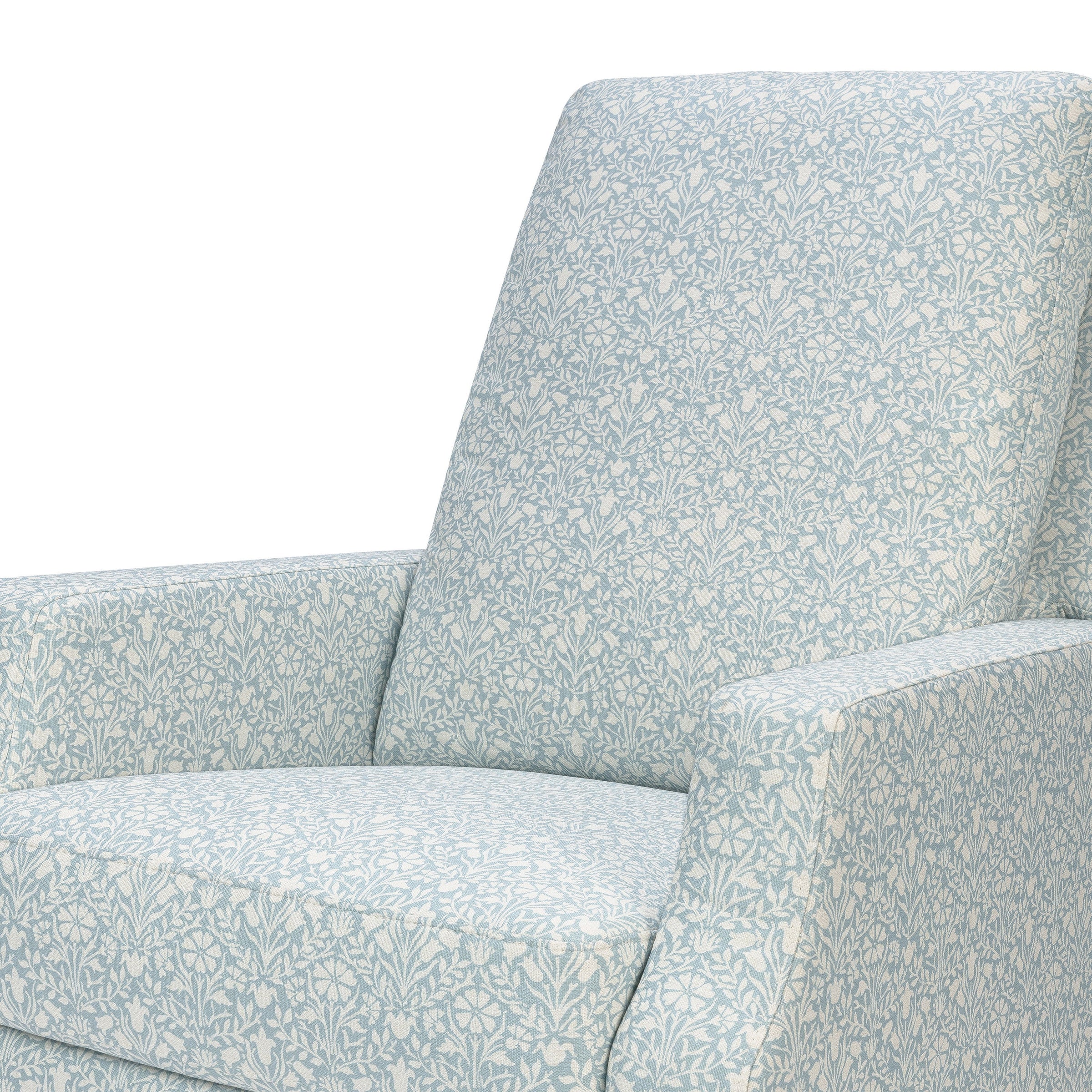M22287BPBDB,Crewe Recliner and Swivel Glider in Bellflowers in Powdered Blue w/Dark Wood Base