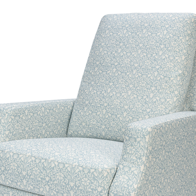 M22287BPBDB,Crewe Recliner and Swivel Glider in Bellflowers in Powdered Blue w/Dark Wood Base