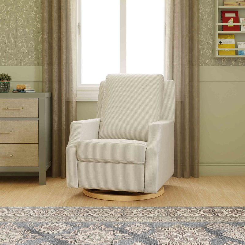 M22287FCSLB,Crewe Recliner and Swivel Glider in Fog Chatham Stripe Performance Eco-Weave w/LB