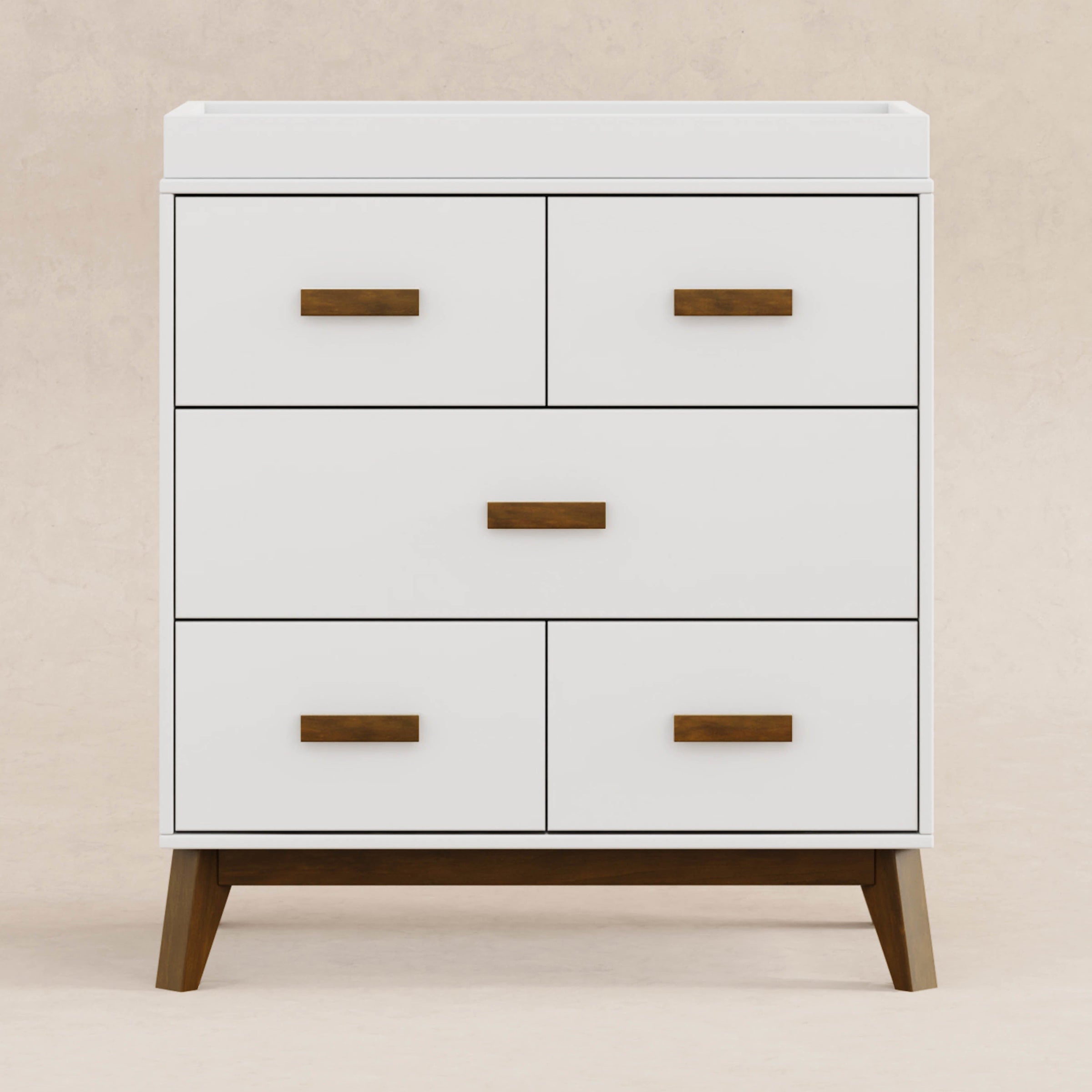 M5823WNL,Scoot 3-Drawer Changer Dresser in White/Natural Walnut Finish