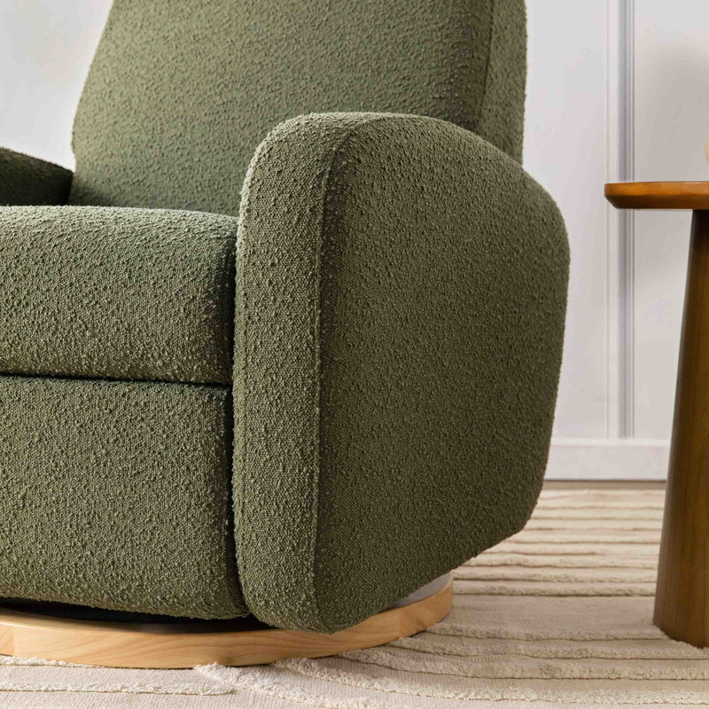 M23188OBLB,Nami Glider Recliner w/ Electronic Control and USB in Olive Boucle w/Light Wood Base