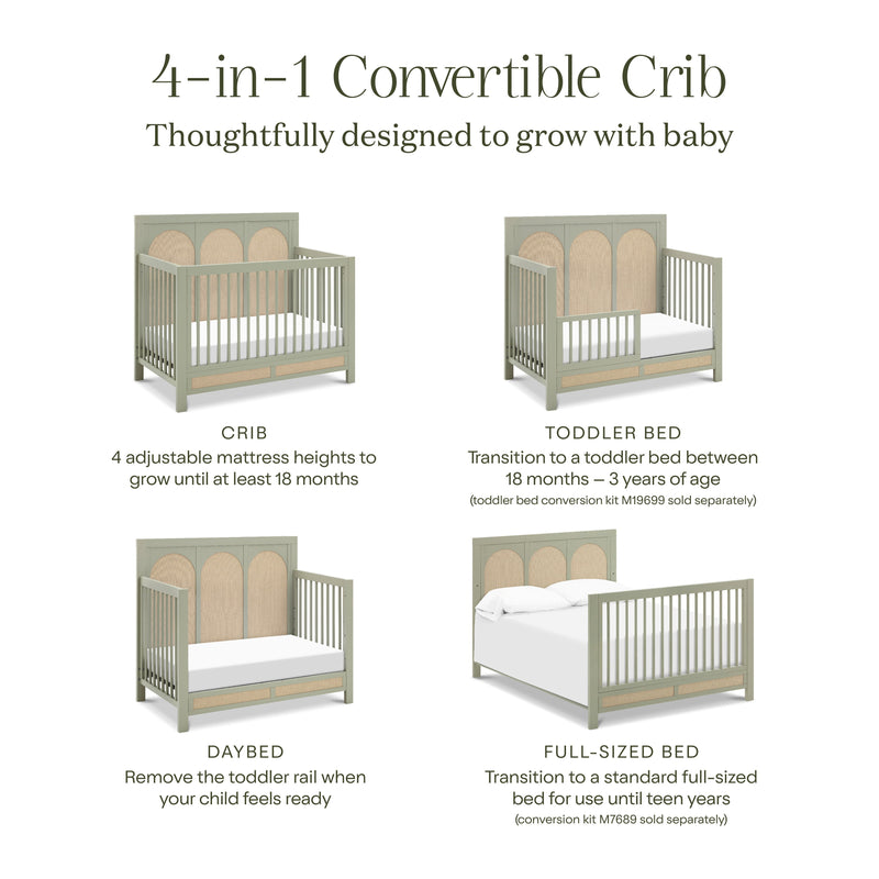 M24801FSPSEW,Eloise 4-in-1 Convertible Crib in French Sage and Performance Sand Eco-Weave
