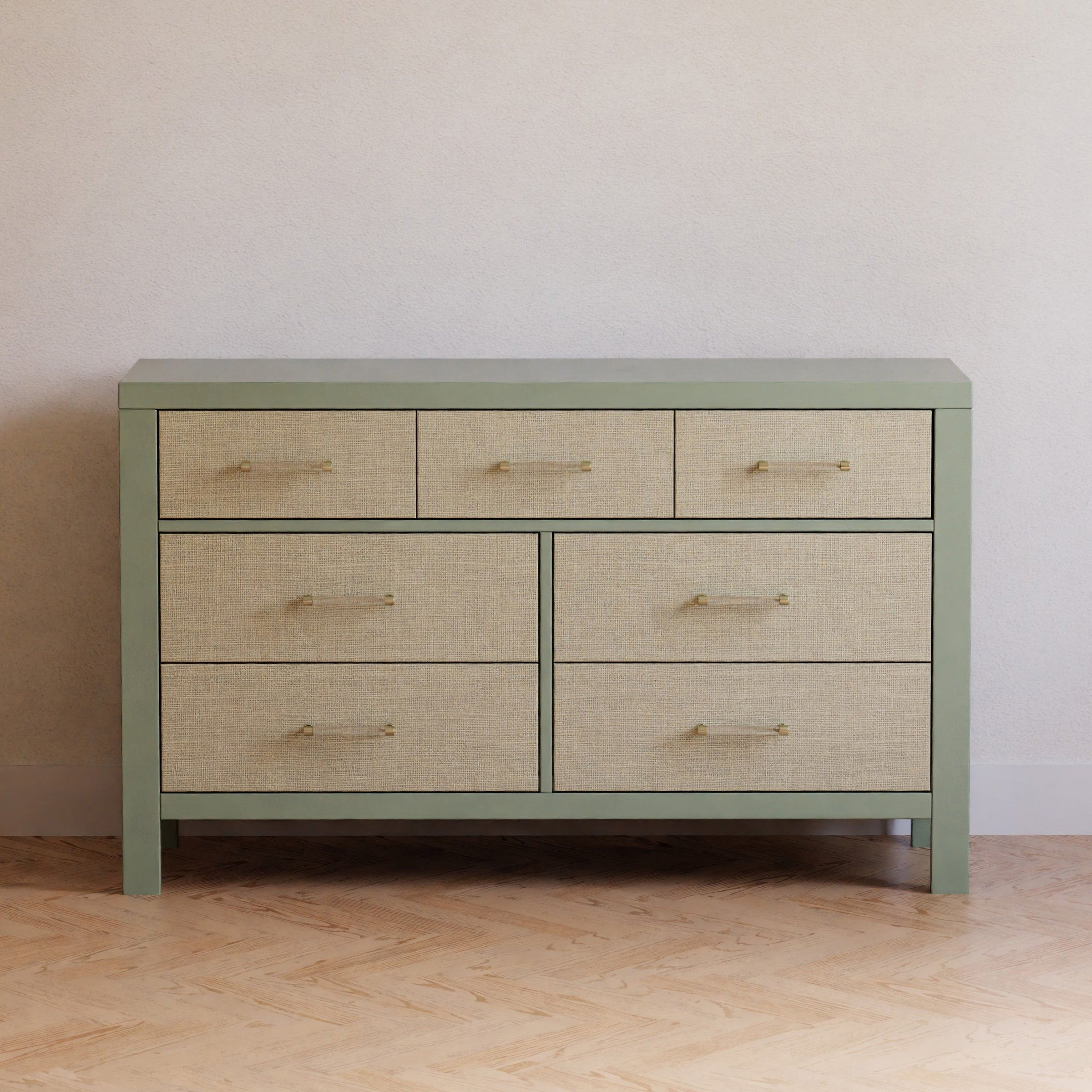 M24816FSPSEW,Eloise 7-Drawer Assembled Dresser in French Sage and Performance Sand Eco-Weave